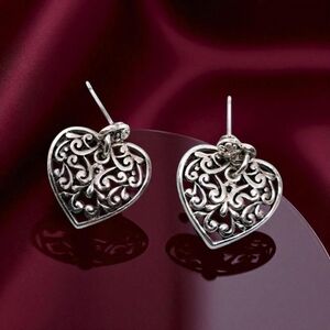 Elegant Silver Tone Heart Earrings